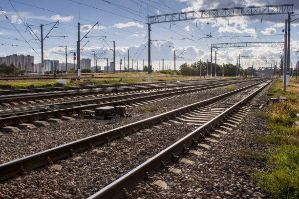 istock Railroad urbanistic landscape. No people. Perspective view 1057465544