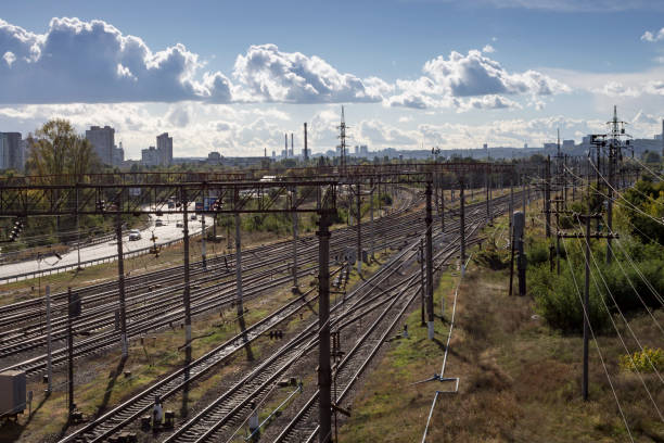 istock Railroad urbanistic landscape. No people. Perspective view 1057465554