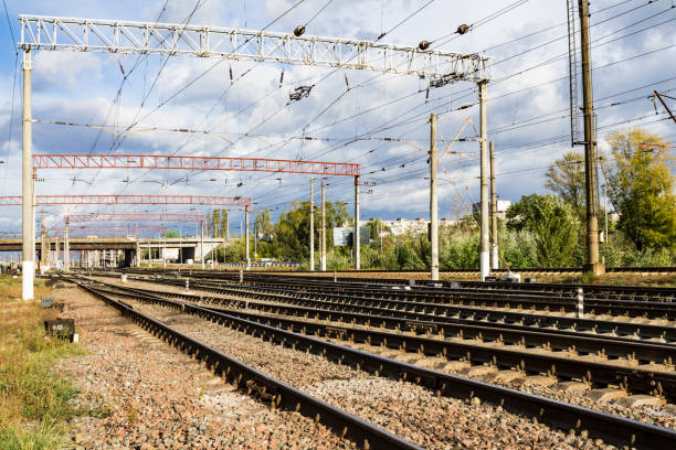 istock Railroad urbanistic landscape. No people. Perspective view 1057465560