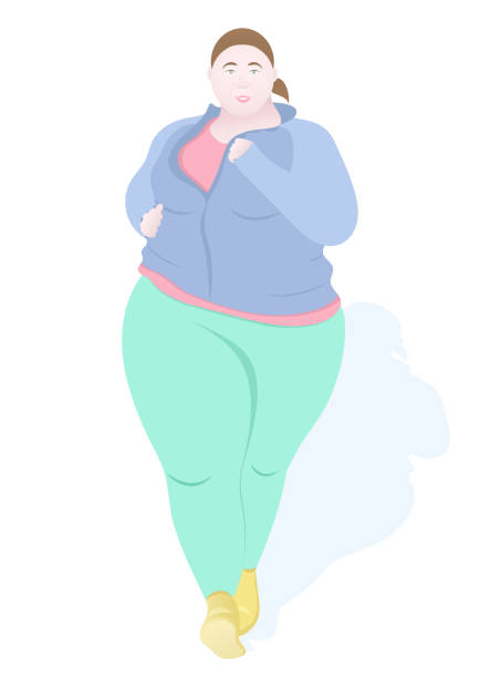 ilustrações de stock, clip art, desenhos animados e ícones de fat woman running, flat drawing, colorful vector illustration. - slenderize