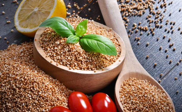 istock Bowl of amaranth grain on wooden table 1057477594
