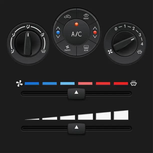 Vector illustration of Car dashboard control panel. Black buttons and sliders
