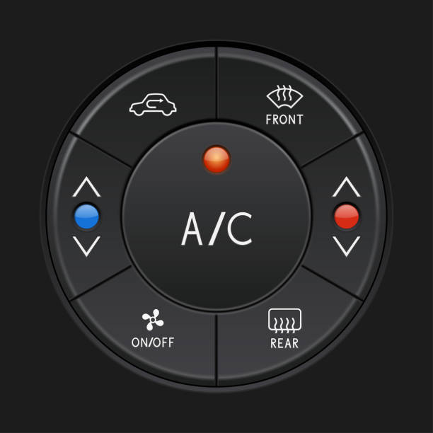 ilustrações de stock, clip art, desenhos animados e ícones de car air conditioner control panel. black buttons - car air conditioner vehicle interior driving