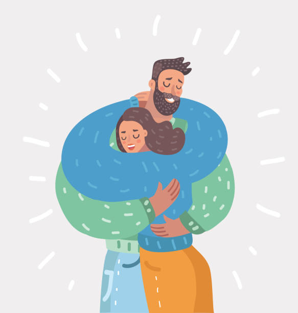 illustrazioni stock, clip art, cartoni animati e icone di tendenza di coppia si abbraccia su sfondo bianco - abbracciare una persona illustrazioni