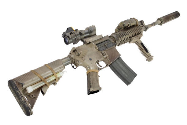 m4 com supressor - forças especiais rifle isolado em um fundo branco - rifle strategy military m16 - fotografias e filmes do acervo