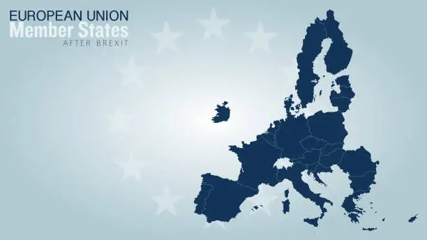 Vector illustration of European Union member states vector map after Brexit.