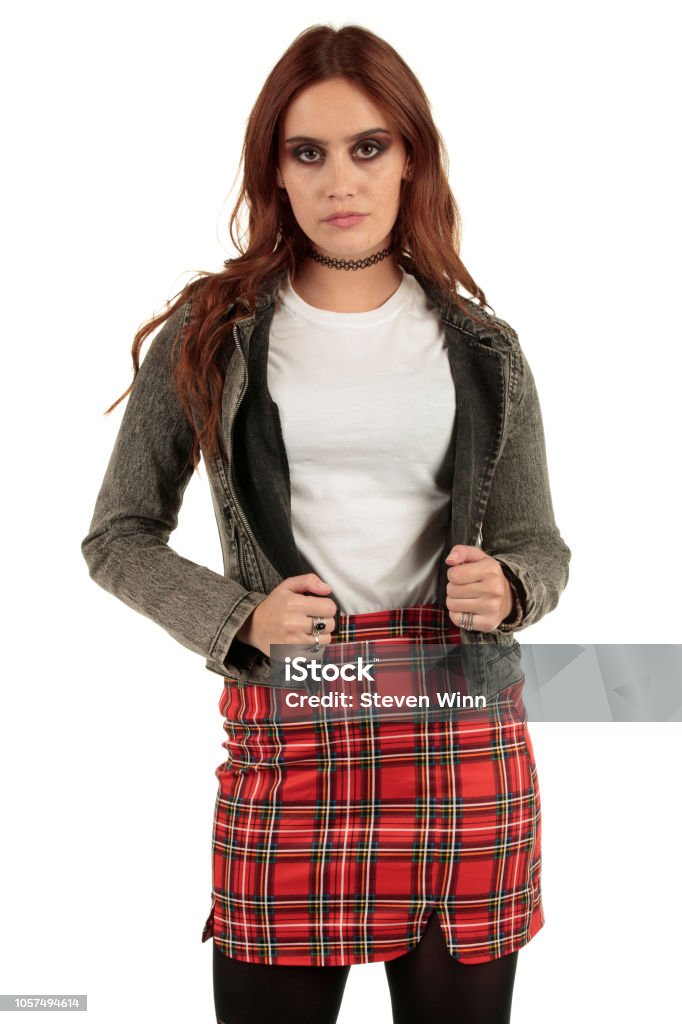Tartan Punk Style Girl With A Plain White Tee To Add Your Rock Band Designs  Stock Photo - Download Image Now - iStock