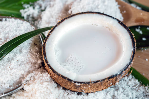istock fresh coconut milk in coconut bowl ingredient for cooking background 1057494836