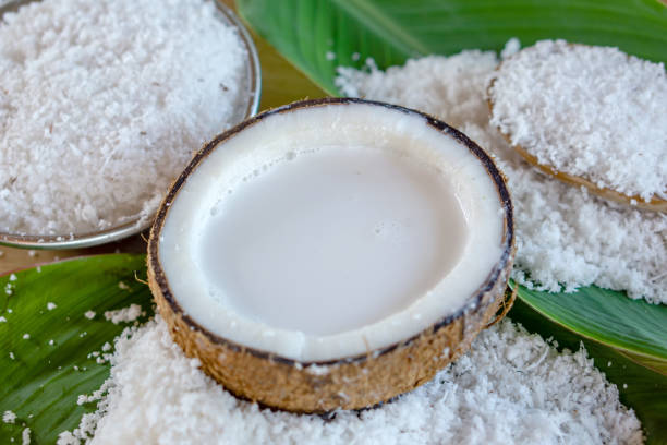 istock fresh coconut milk in coconut bowl ingredient for cooking background 1057494978