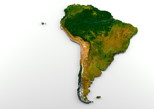 Realista 3D extrusión de mapa de América del sur photo