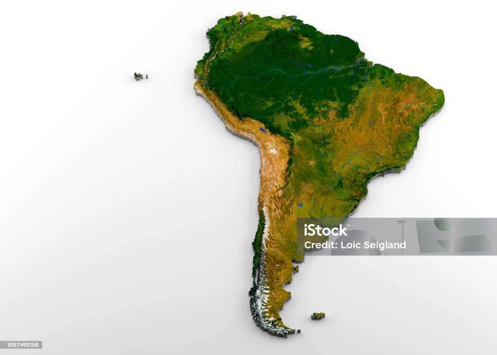 3D realista extrudados mapa da América do Sul - Foto de stock de Mapa royalty-free