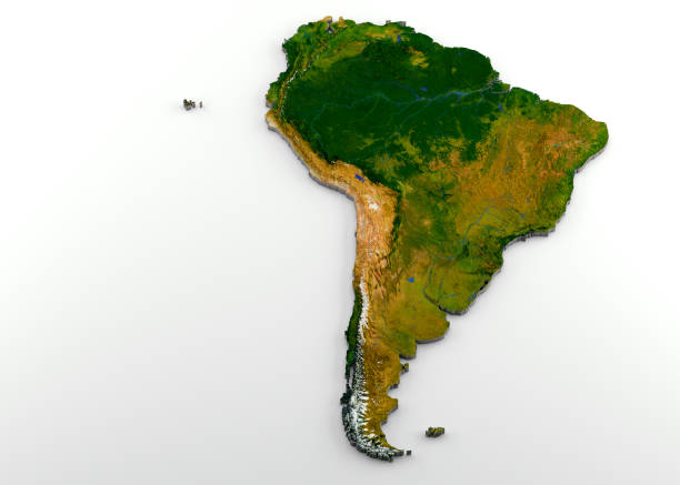 realistiska 3d extruderade karta över sydamerika - relief bildbanksfoton och bilder