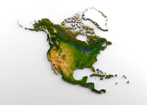 realistische 3d extrudiert map of north america (nordamerikanischen kontinent, einschließlich mittelamerika) - reliefskulptur stock-fotos und bilder