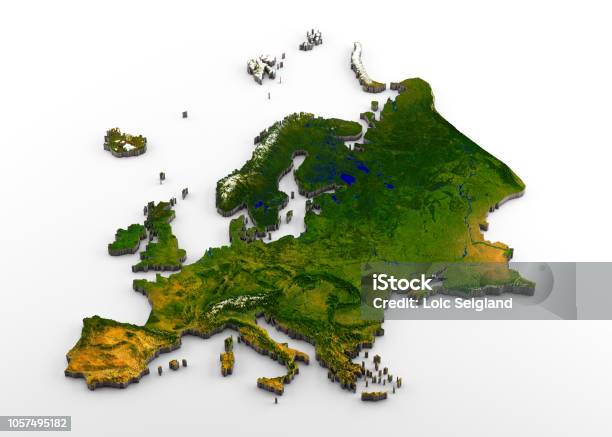 Realistische 3d Extrudiert Karte Des Europäischen Kontinents Stockfoto und mehr Bilder von Karte - Navigationsinstrument