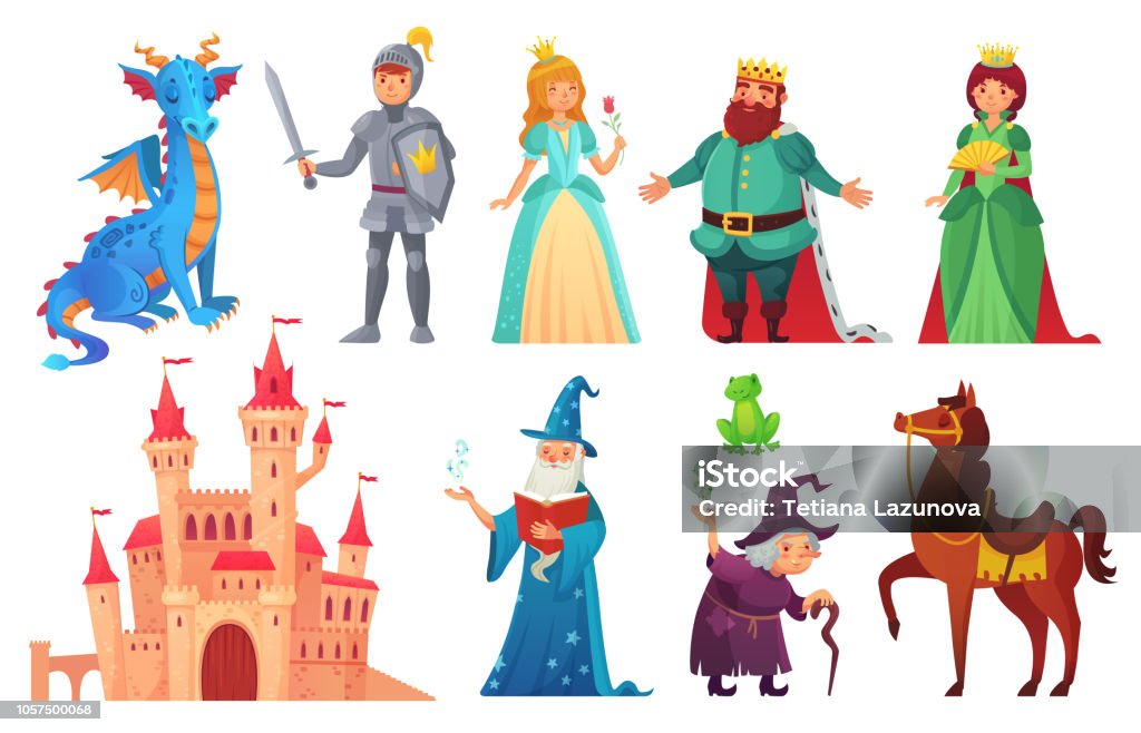 Fairy Tales Characters Fantasy Knight And Dragon Prince And Princess Magic  World Queen And King Isolated Cartoon Vector Set Stock Illustration -  Download Image Now - iStock