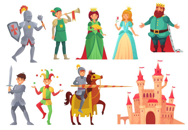 Medieval Characters Royal Knight With Lance On Horseback Princess Kingdom  King And Queen Isolated Vector Character Set Stock Illustration - Download  Image Now - iStock