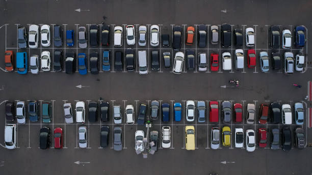 istock Car parking lot viewed from above, Aerial view. Top view 1057500520