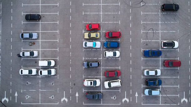 istock Car parking lot viewed from above, Aerial view. Top view 1057500524