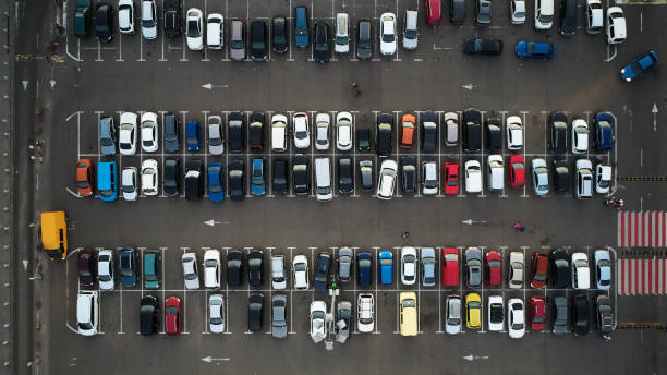 istock Car parking lot viewed from above, Aerial view. Top view 1057500546