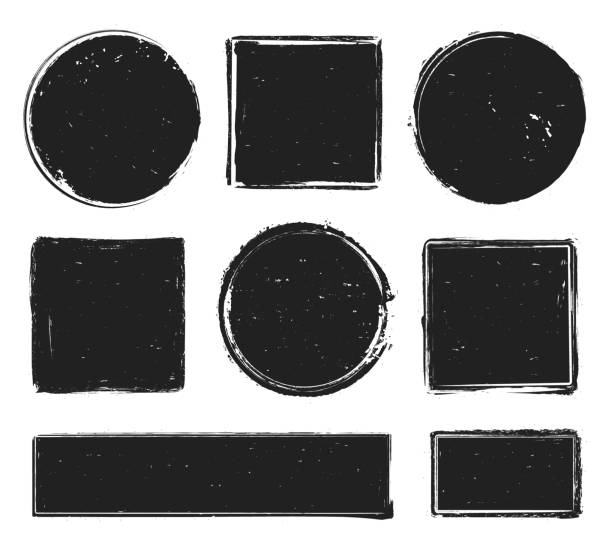 ilustraciones, imágenes clip art, dibujos animados e iconos de stock de sello de grunge textura. etiqueta del círculo, marco cuadrado con texturas grunge y sellos de goma grabados colección vector aislado - rubber