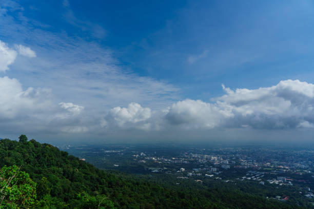 Blue sky and cloud with meadow tree. Plain landscape background for summer poster of thailand.