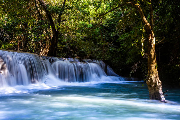 paisaje foto, huay mae kamin waterfall, impresionante caída de agua bosque otoño maravilloso, hermosa cascada en la selva en la provincia de kanchanaburi, tailandia - kanchanaburi province fotos fotografías e imágenes de stock