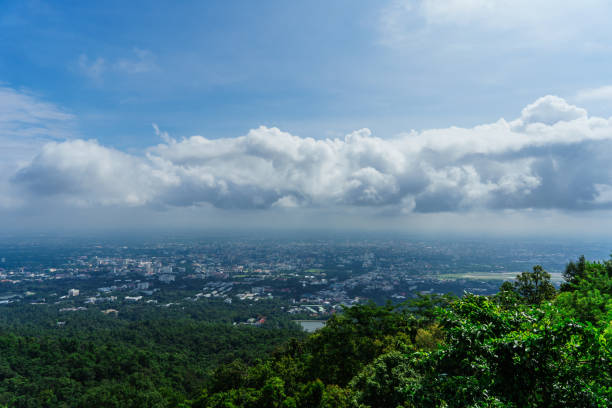 istock Blue sky and cloud with meadow tree. Plain landscape background for summer poster of thailand. 1057502364