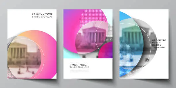 Vector illustration of The vector layout of A4 format modern cover mockups design templates for brochure, magazine, flyer, booklet, annual report. Creative modern bright background with colorful circles and round shapes