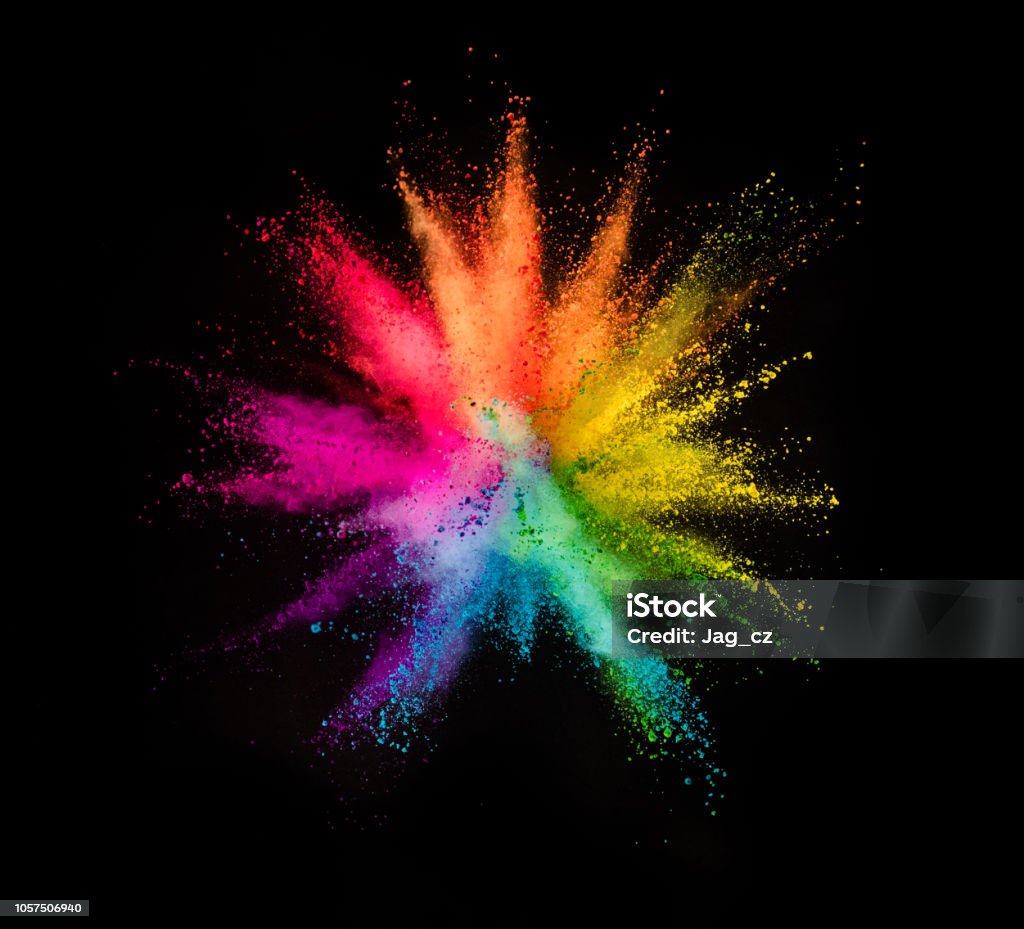 Colored powder explosion on black background Colored powder explosion isolated on black background. Colors Stock Photo