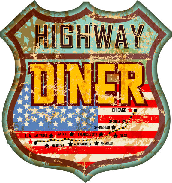 istock vintage and battered enamel american diner sign, retro style, 1057509174