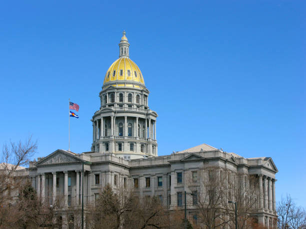 A night view of Colorado State Capitol building at Downtown Denver, Colorado, USA.
