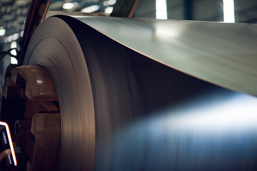 Image of Large aluminium metal steel rolls in the factory.