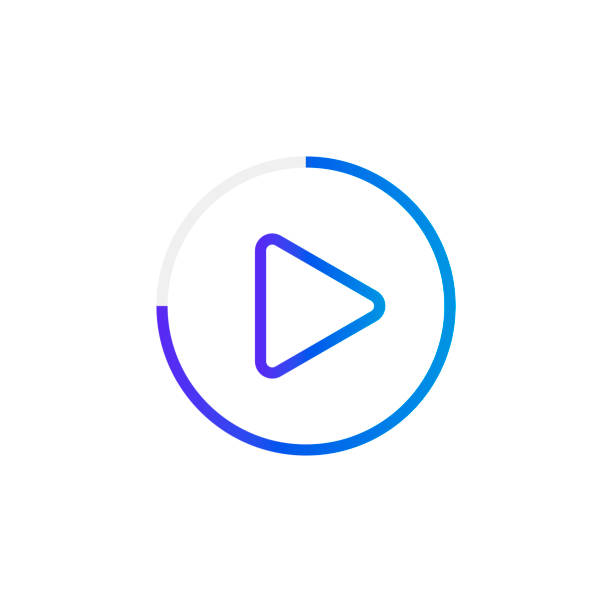 Video play button like simple replay icon. concept of watching on streaming video player or livestream webinar ui emblem. Modern vector illustration Video play button like simple replay icon. concept of watching on streaming video player or livestream webinar ui emblem. Modern vector illustration. replay stock illustrations