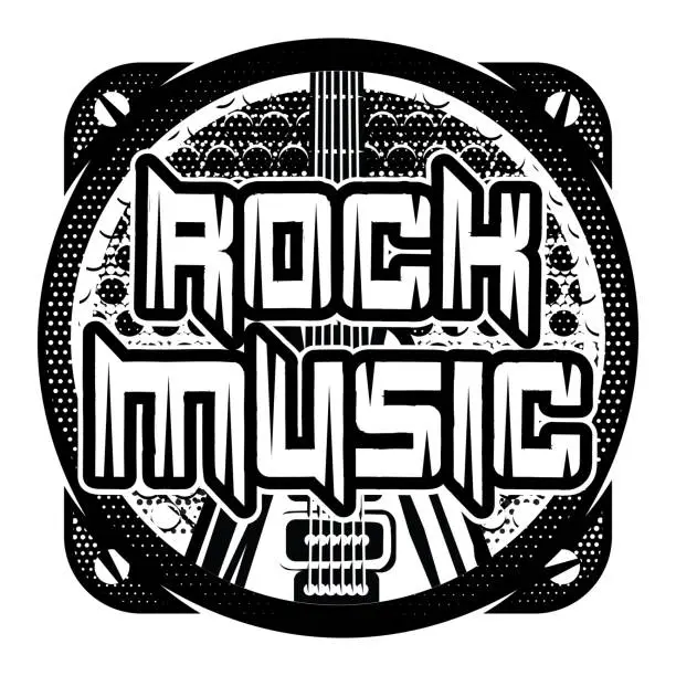 Vector illustration of monochrome vector pattern on the theme of rock music with speaker and guitar