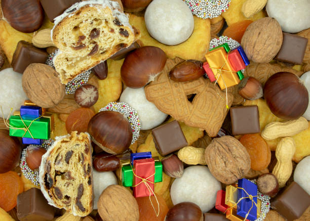 Christmas background from different varieties of Christmas treats