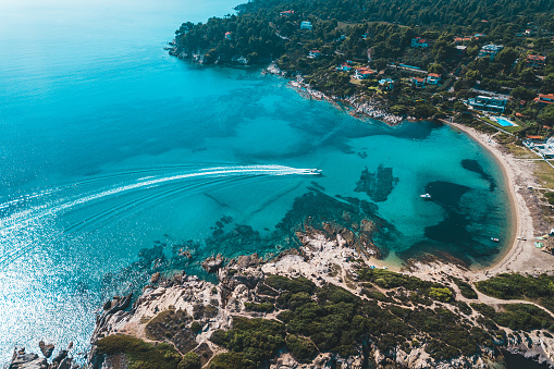 Aerial view of the coastline in Halkidiki, Greece