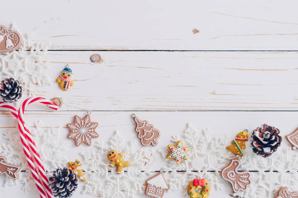 istock Christmas background and christmas decoration presents concept, top view with copy space. 1057538122