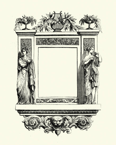 Neo Classical Frame Vintage engraving of a Neo Classical Frame geometrical architecture stock illustrations