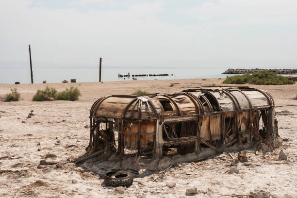 istock Torn and abandoned trailer in Salton Sea, CA, USA 1057556424