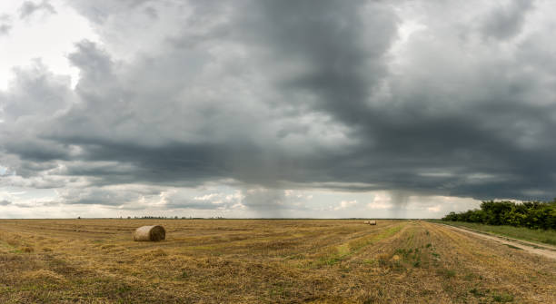 istock Dark stormy clouds above the wheat field 1057557196
