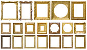 Golden vintage frame isolated on white background (All clipping paths included)