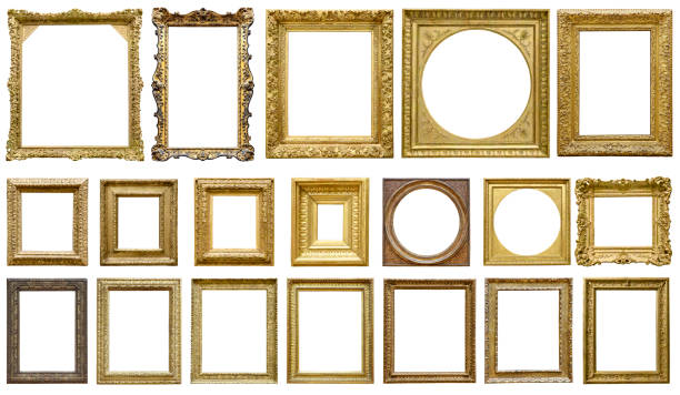 Golden vintage frame isolated on white background (All clipping paths included) Golden vintage frame isolated on white background (Clipping Path) antique picture frame stock pictures, royalty-free photos & images