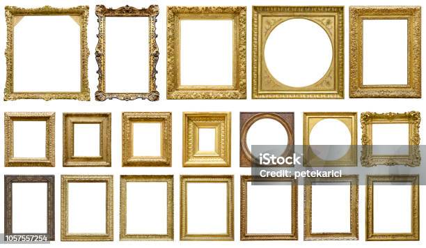 Golden Vintage Frame Isolated On White Background Stock Photo - Download Image Now