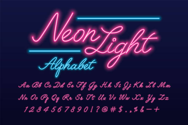 stockillustraties, clipart, cartoons en iconen met neon lettertype - neon