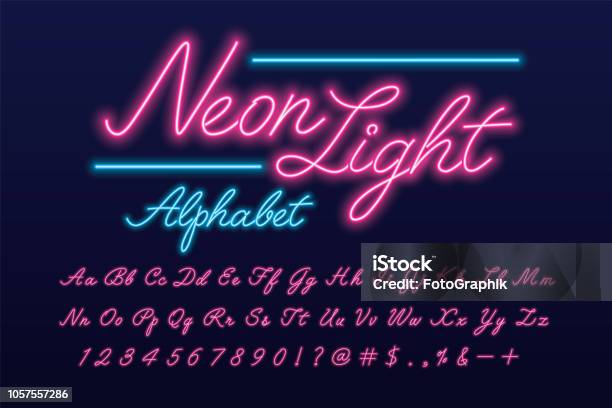 Neon Font Stock Illustration - Download Image Now - Neon Lighting, Text, Typescript