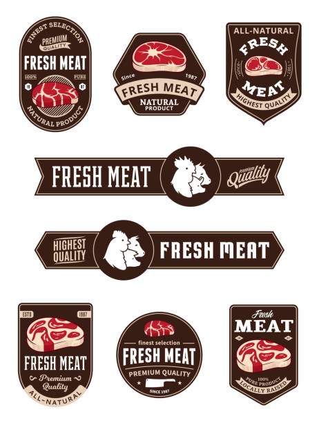 ilustrações de stock, clip art, desenhos animados e ícones de meat store and butchery badges and labels - pig pork meat barbecue