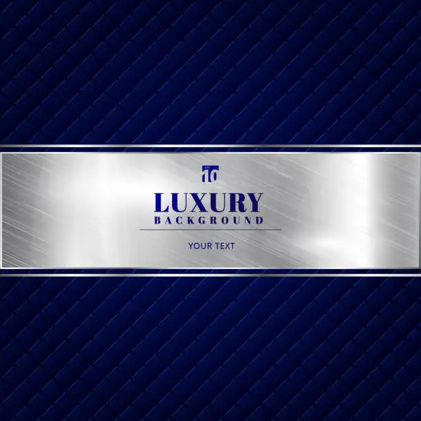 Vector illustration of Luxury invitation blue background with a pattern of squares texture and silver ribbon banner.