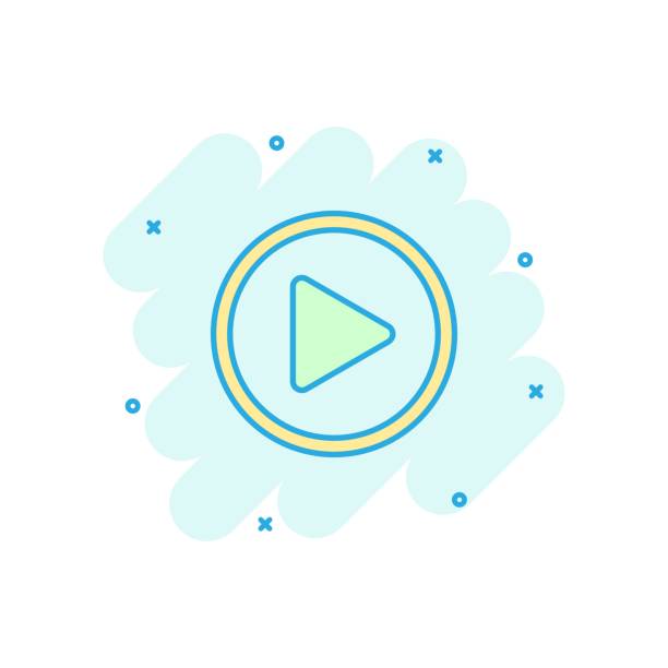 istock Vector cartoon play button icon in comic style. Play video sign illustration pictogram. Media panel business splash effect concept. 1057569938