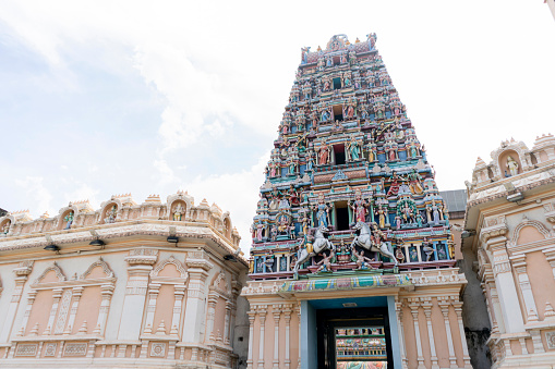 A beautiful entrance of Sri Mahamariamman Temple on a sunny day