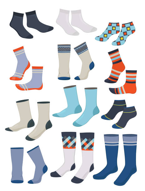 Set of different men's socks Set of different men's socks, various models, nice prints, isolated on white background. hot male drawing stock illustrations